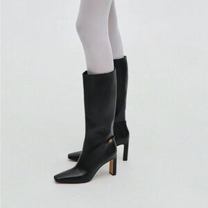 Charles & Keith Georgina Leather Knee-High Boots | Black | Size 9 NWOB